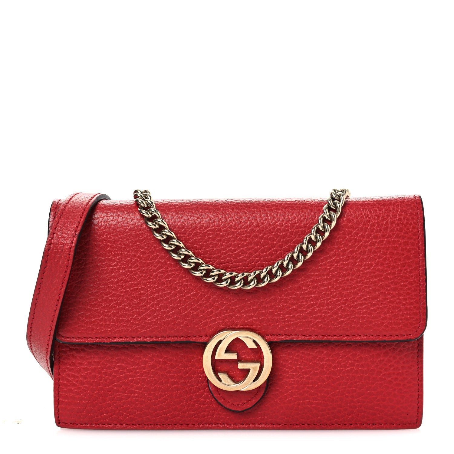 Gucci Dollar Calfskin Interlocking G Chain Wallet Red