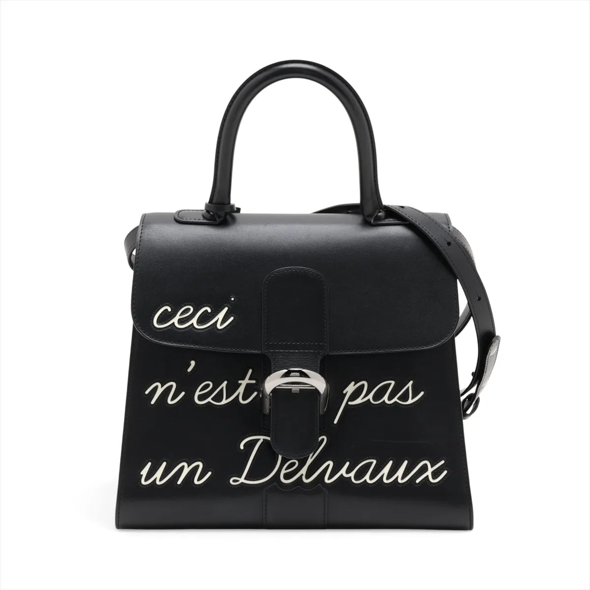 Delvaux Lumore MM Leather 2 Way Handbag Black Mirror Included