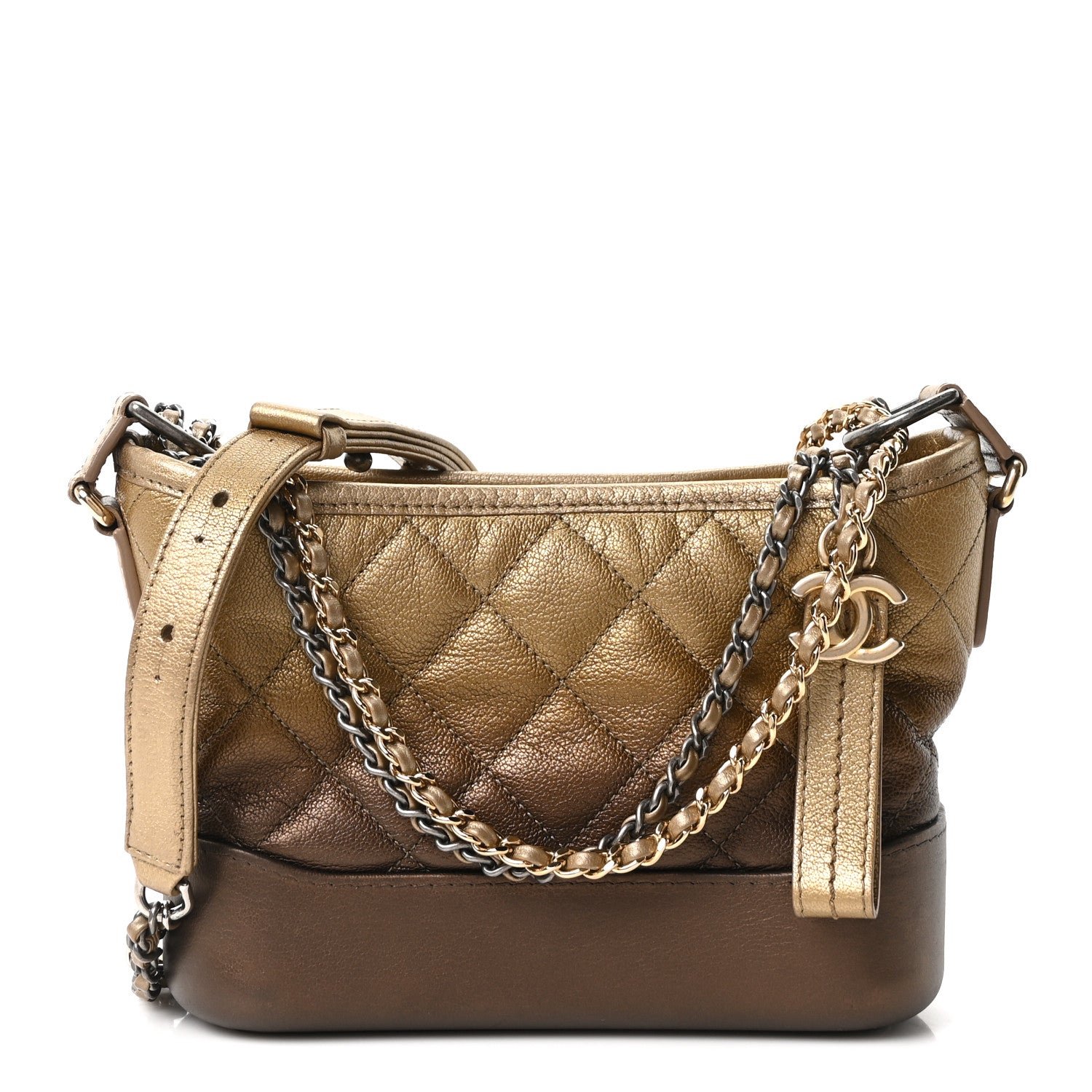Chanel Metallic Goatskin Quilted Small Gabrielle Hobo Gold Bronze