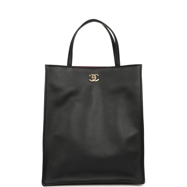 Chanel Small "Grocery Bag" with Chain Black Calfskin Gold Hardware