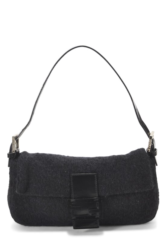 Grey Knit Baguette Bag