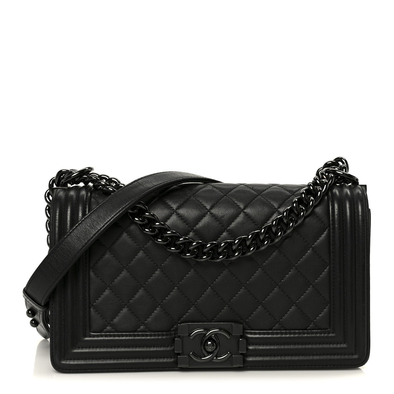 Chanel Calfskin Quilted Medium Boy Flap So Black