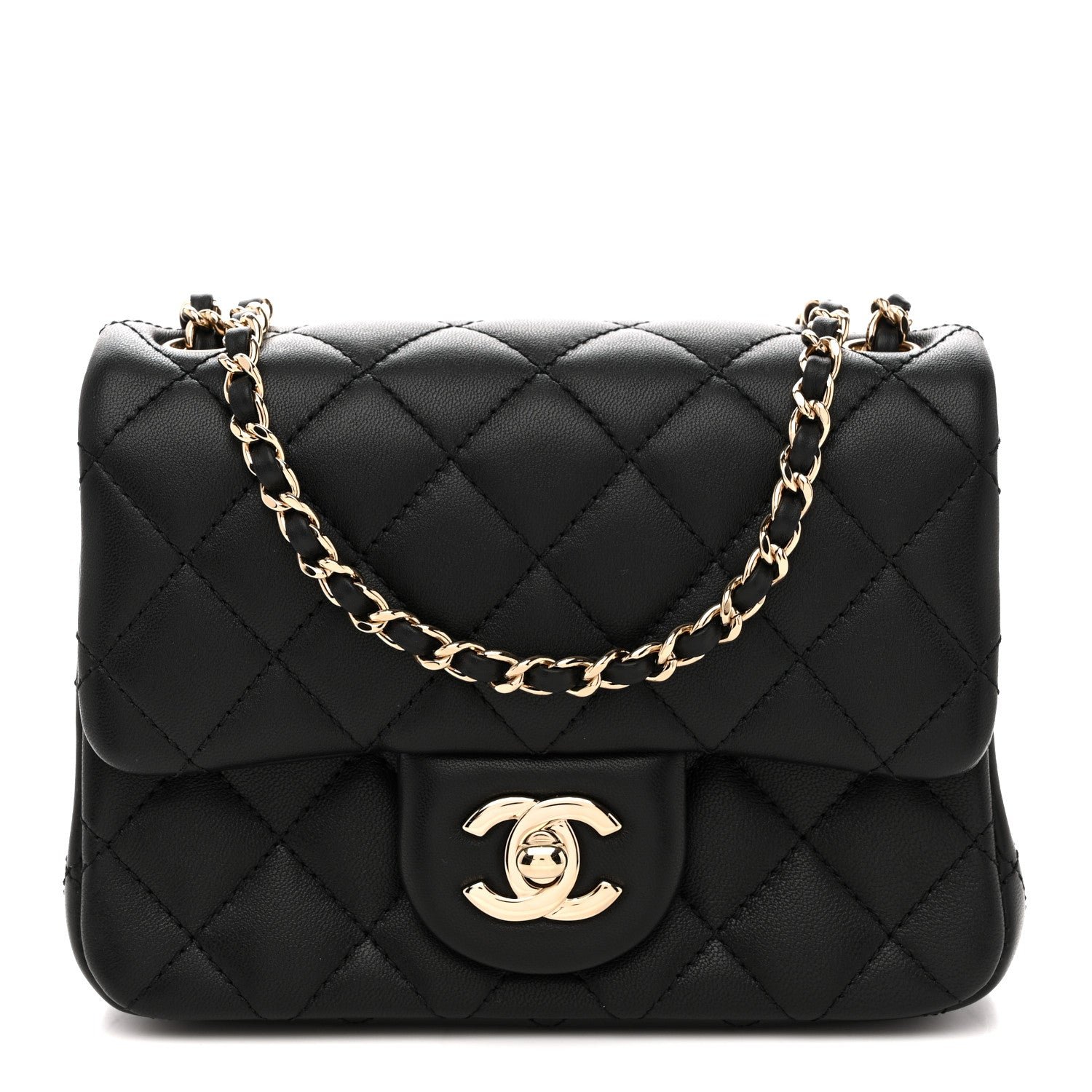Chanel Lambskin Quilted Enamel Mini Pearl Crush Flap Black