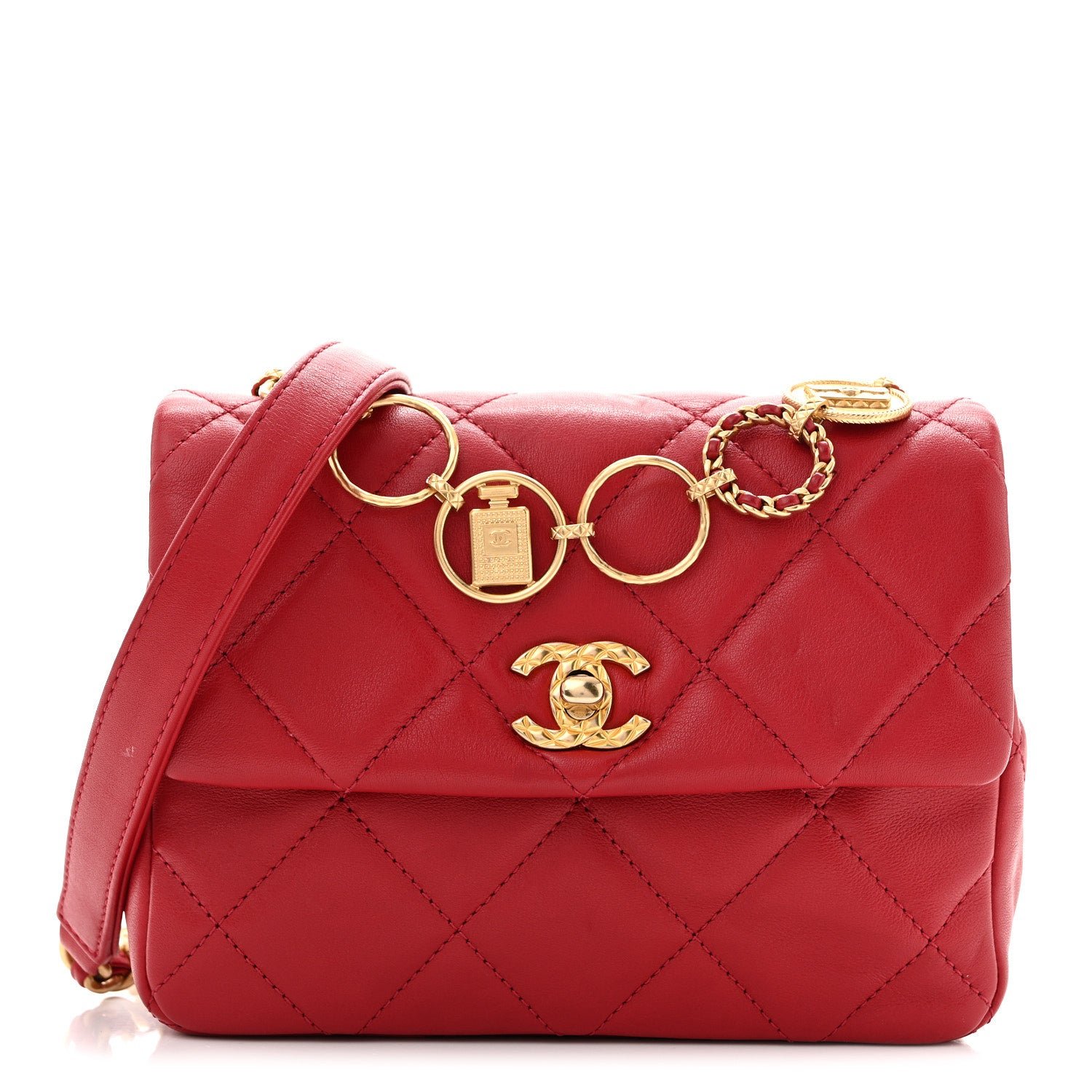 Chanel Calfskin Quilted Mini Charms Flap Red