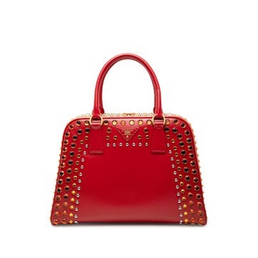 Saffiano Leather Vernice Pyramid Studded Frame Bag