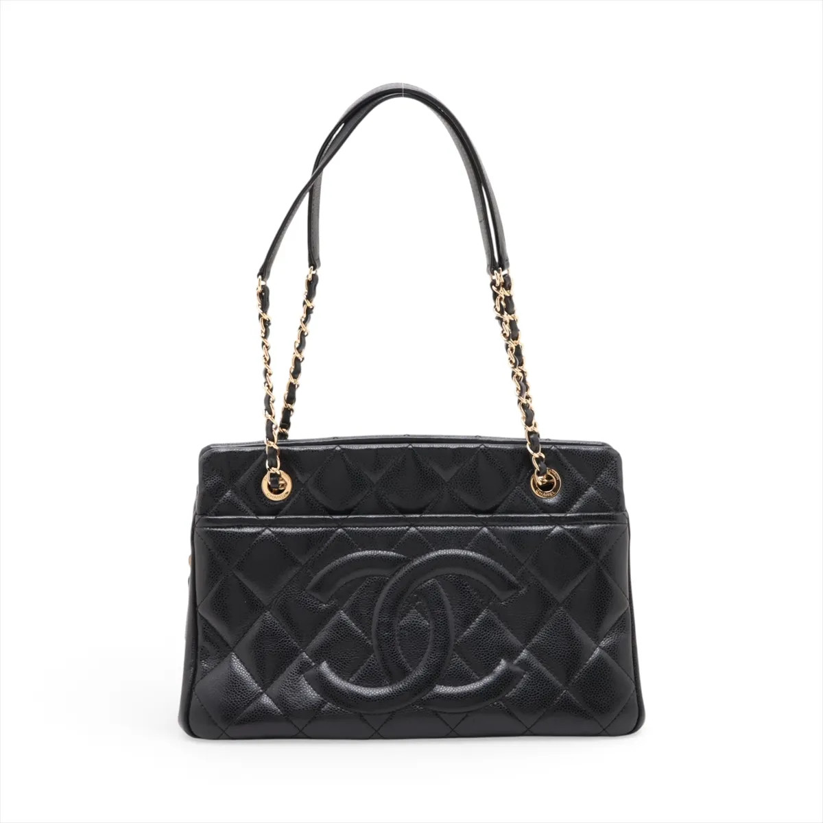 Chanel Matelasse Caviar Skin Chain Shoulder Bag Black Gold Metal Fittings 18XXXX