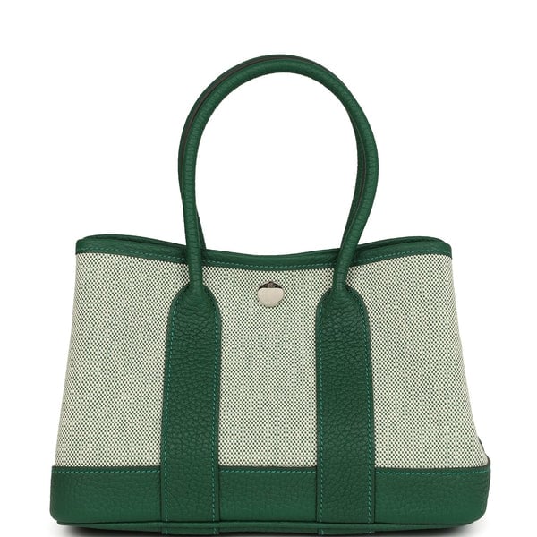 Hermes Hermes Garden Party Neo 23 Vert Moyen-Ecru Toile H Canvas and Vert Moyen Negonda Palladium Hardware