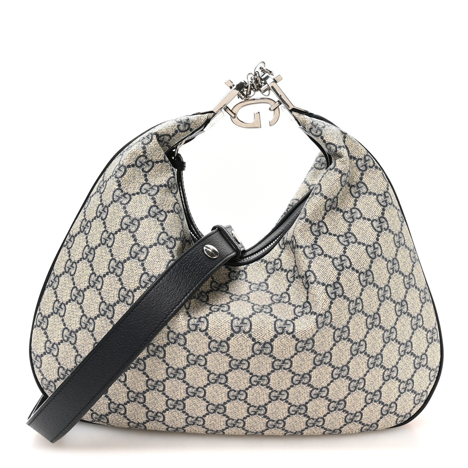 Gucci GG Supreme Monogram Textured Calfskin Web Large Attache Shoulder Bag Beige Blue
