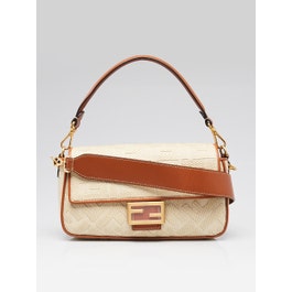 Fendi Fendi Beige/Brown FF Cotton Canvas Medium Baguette Bag - 8BR600