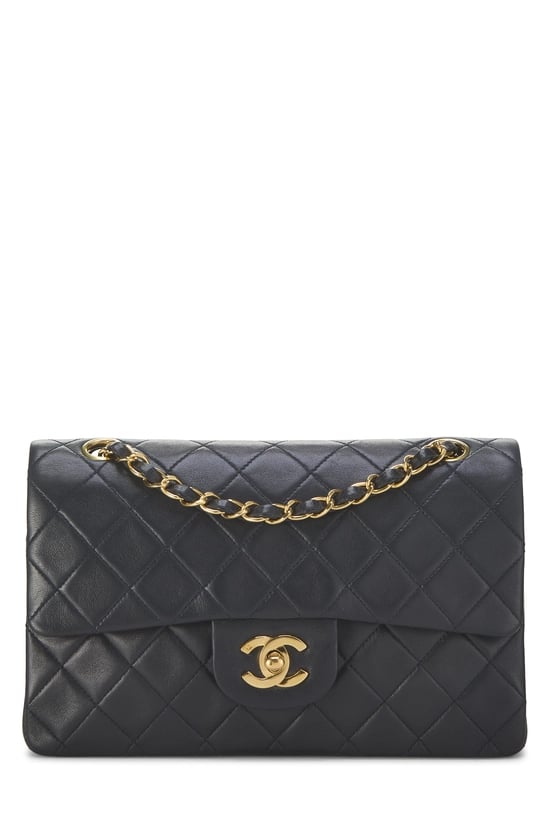 Navy Quilted Lambskin Classic Double Flap Small