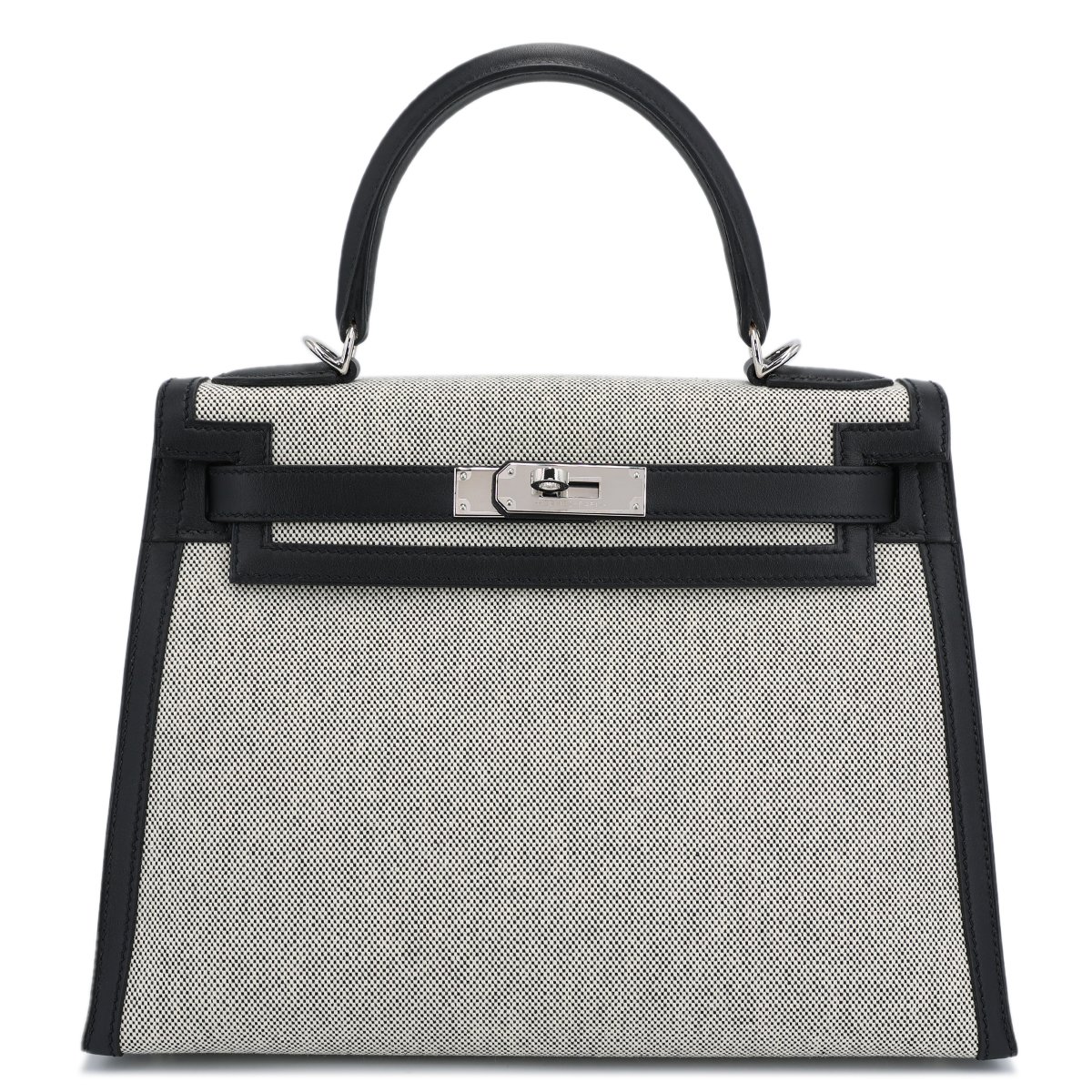 Unused ( Rank NS ) HERMÈS Kelly 28 Black (89) Swift Toile H canvas Palladium hardware Z (2021)