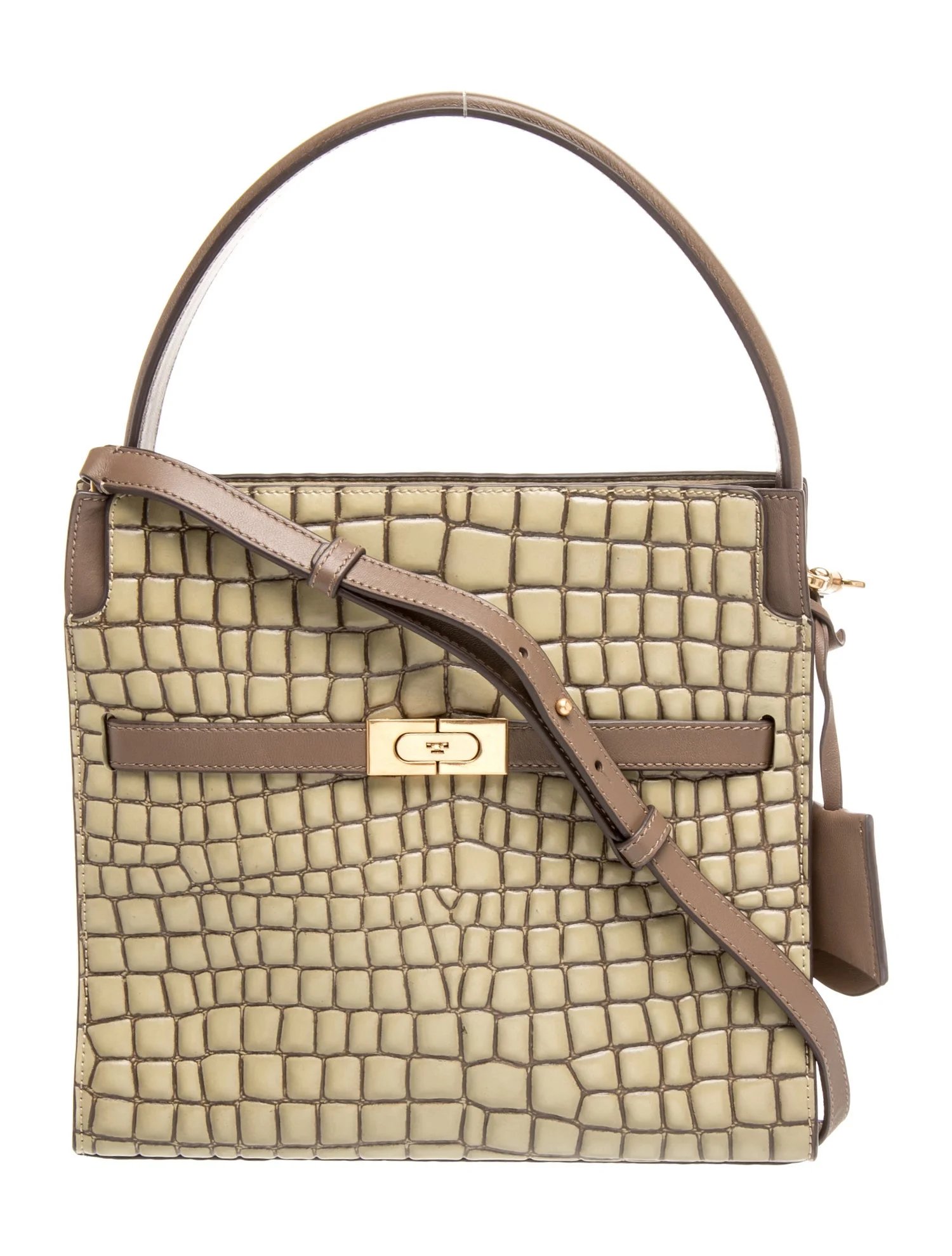 Tory Burch Leather Small Lee Radziwill Embossed Croc Double Bag Small