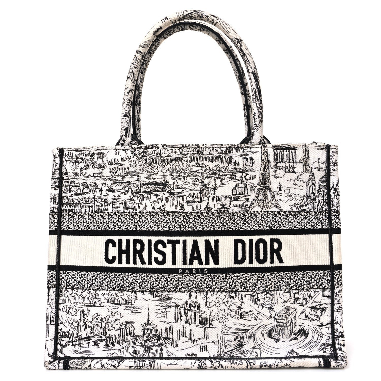 Christian Dior Canvas Embroidered Medium Plan De Paris Book Tote White Black