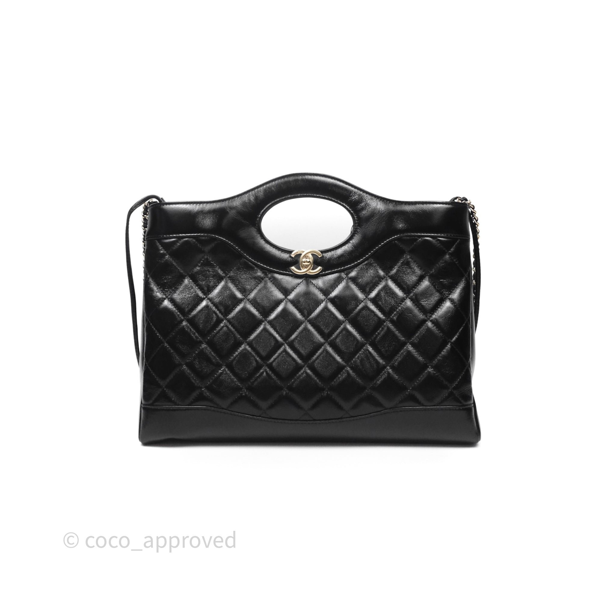 Chanel 31 Medium Hobo Black Shiny Crumpled Lambskin Gold Hardware 24S
