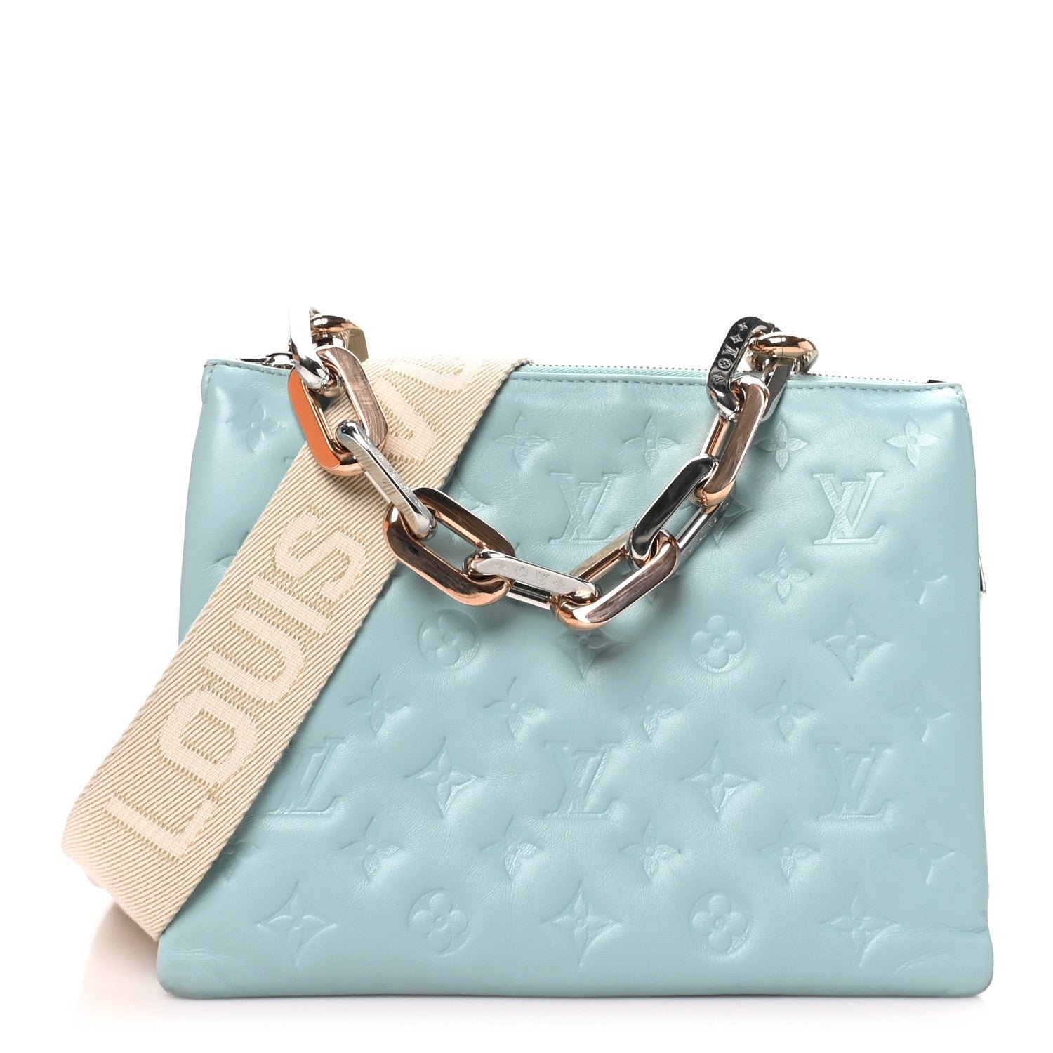 Louis Vuitton Lambskin Embossed Monogram Coussin PM Bleu