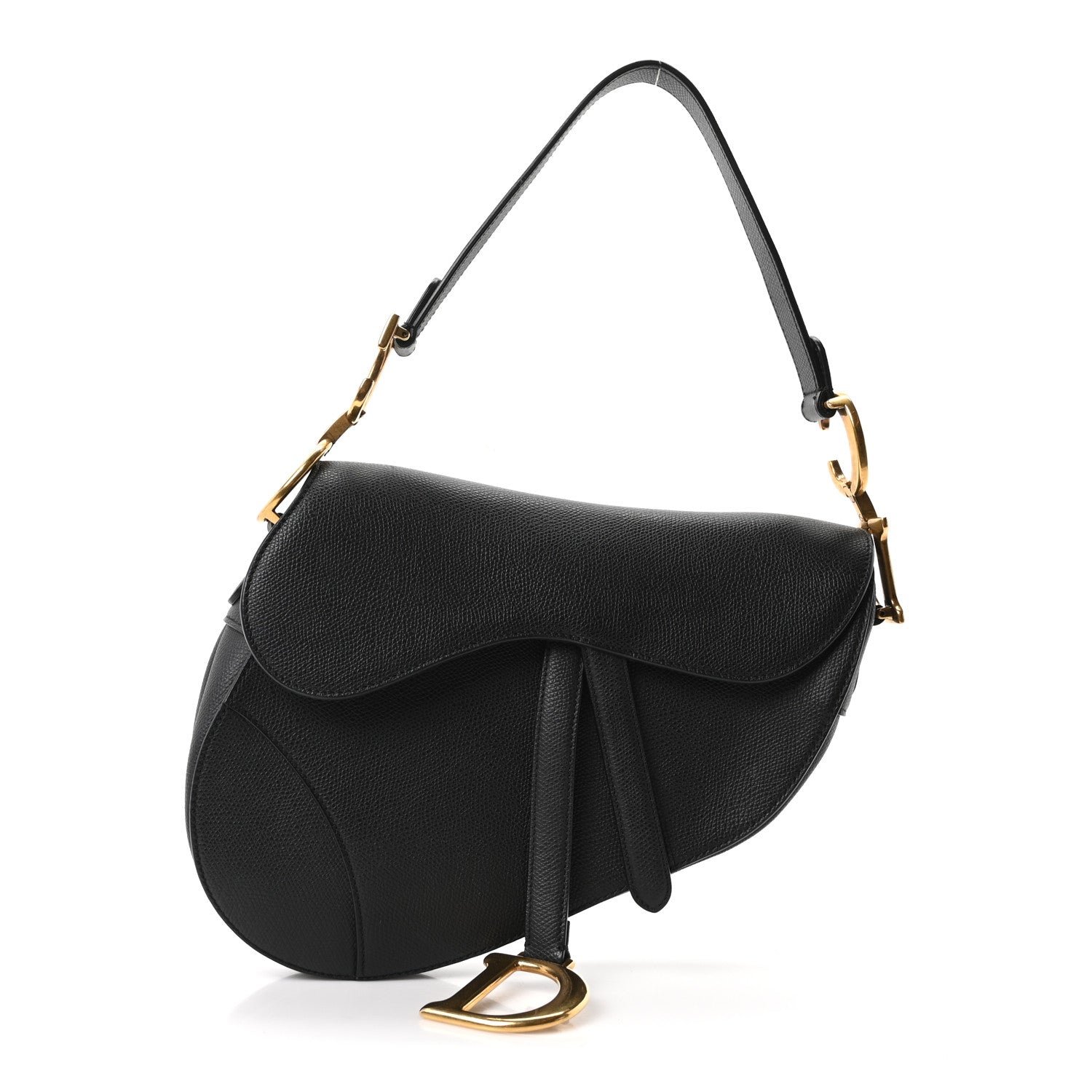Christian Dior Grained Calfskin Saddle Bag Black