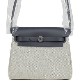 Hermes Hermes Herbag Zip 20 Mini Ecru and Ardoise Toile H Canvas and Ardoise Vache Hunter Palladium Hardware