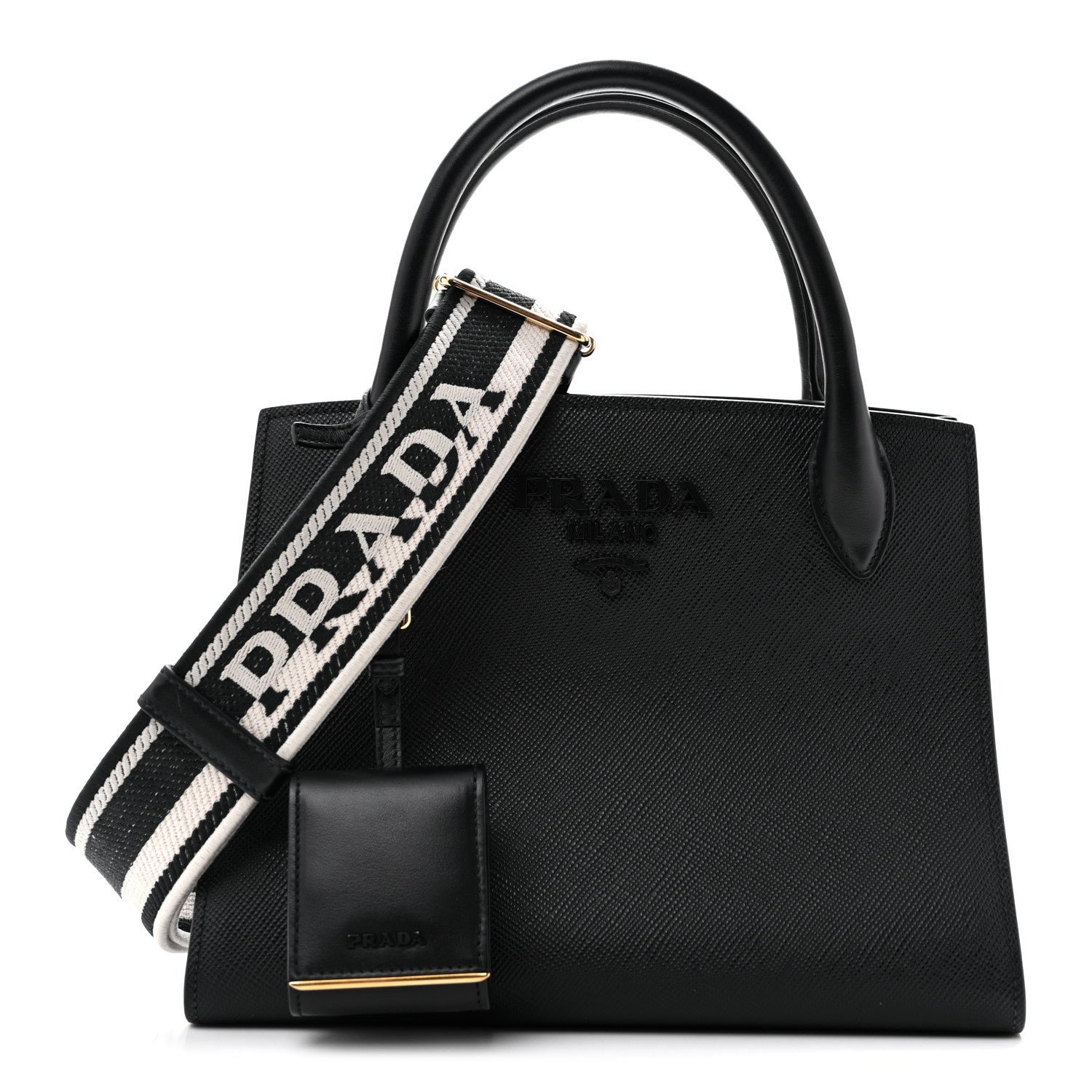 Prada Saffiano Cuir Calfskin Small Monochrome Top Handle Tote Black