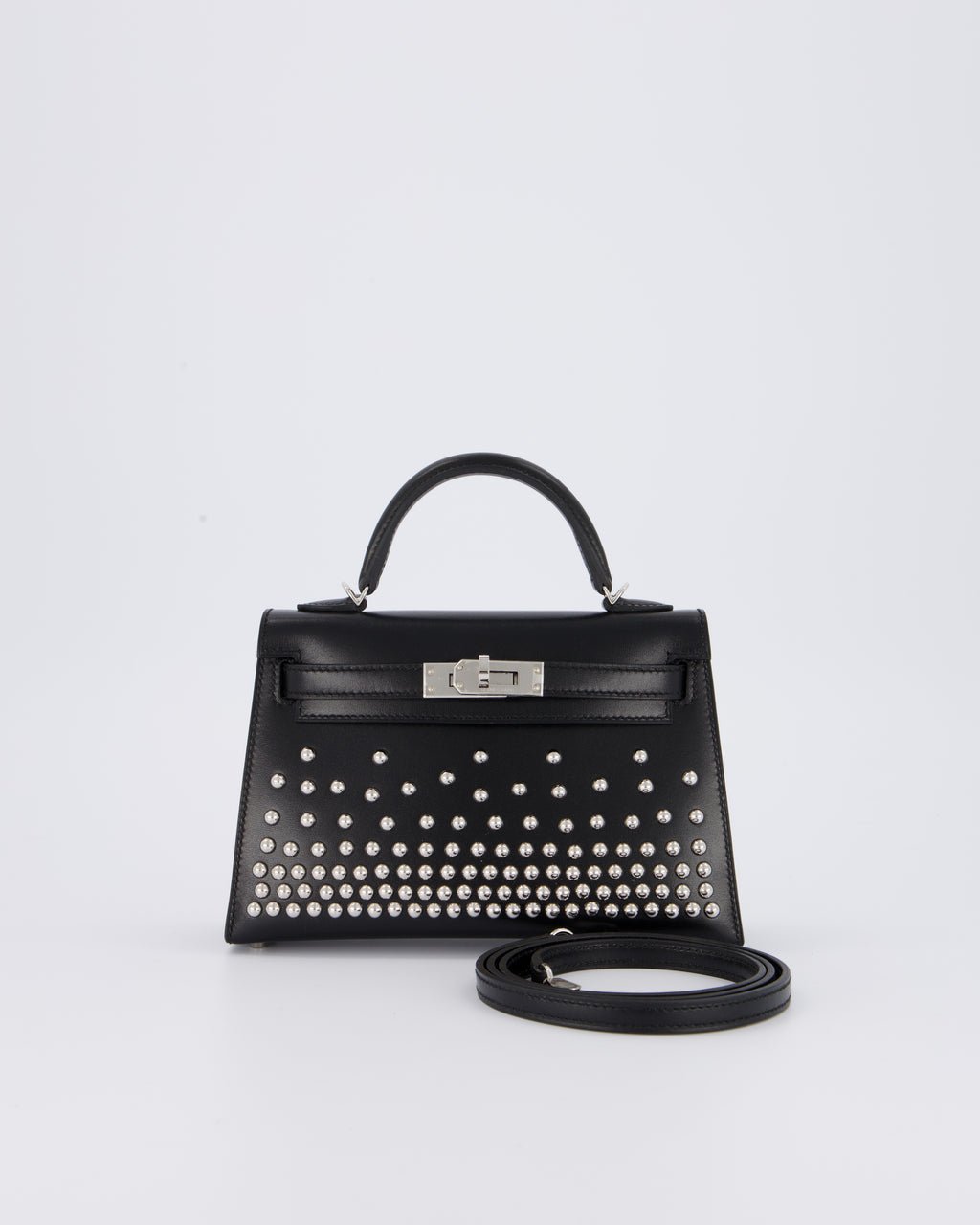 *SUPER RARE & HOT* Hermès Mini Kelly II 20 Clouté Bag in Noir Box Calf Leather with Palladium Hardware & Studs