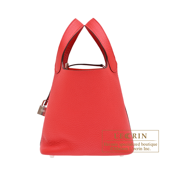 Hermes Picotin Lock bag 18/PM Rouge radieux Clemence leather Silver hardware