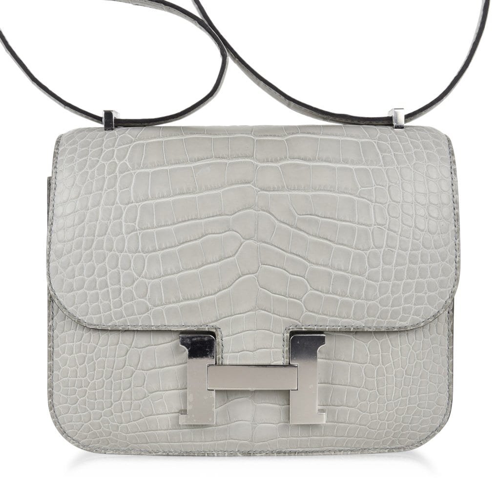 Hermes Hermes Mini Constance Bag 18 Gris Perle Matte Alligator with Palladium Hardware