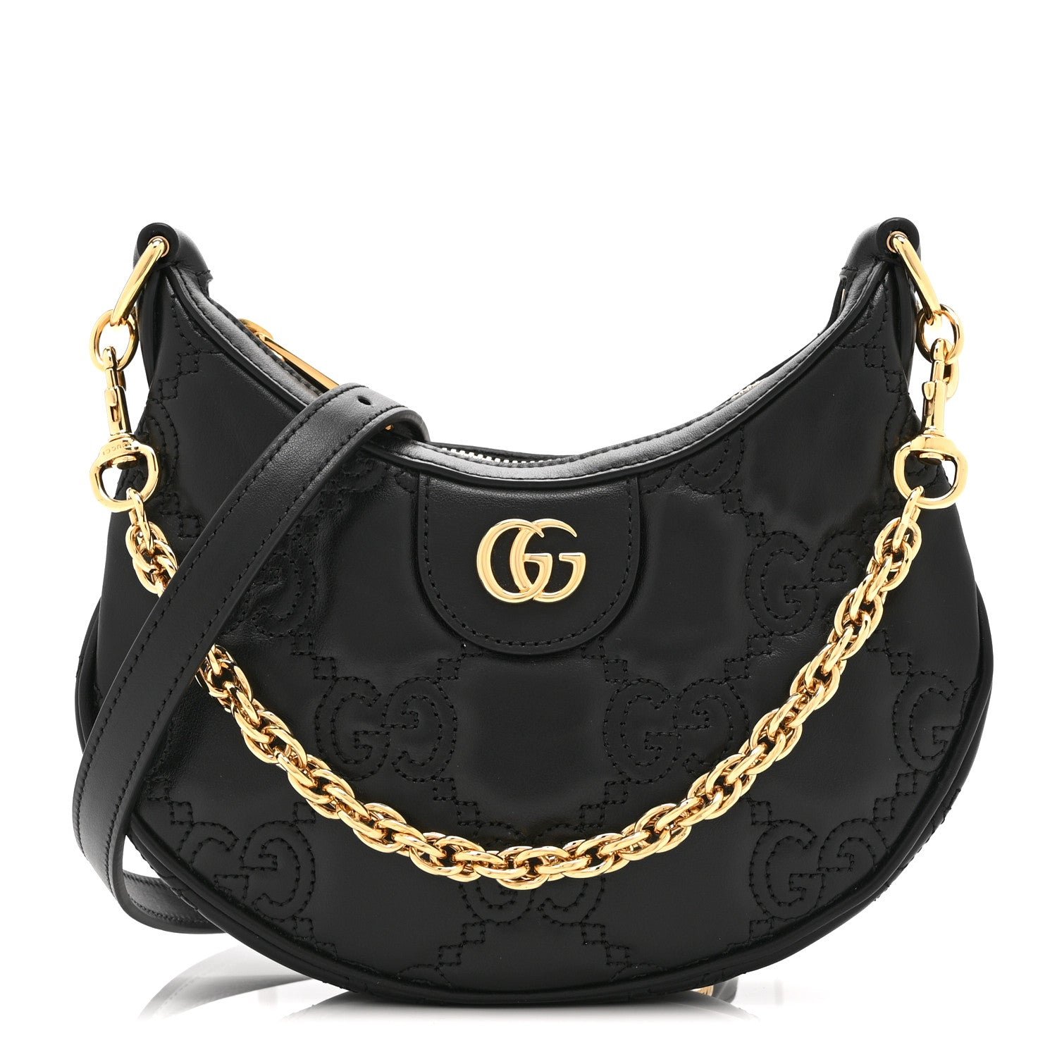 Gucci Calfskin GG Matelasse Mini Hobo Shoulder Bag Black