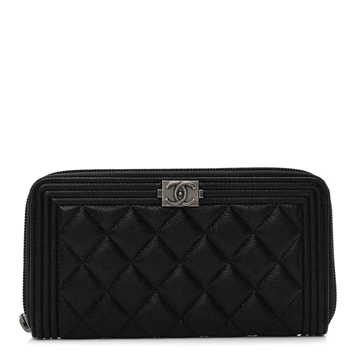 Chanel Caviar Quilted Boy Long Zip Around Wallet Black