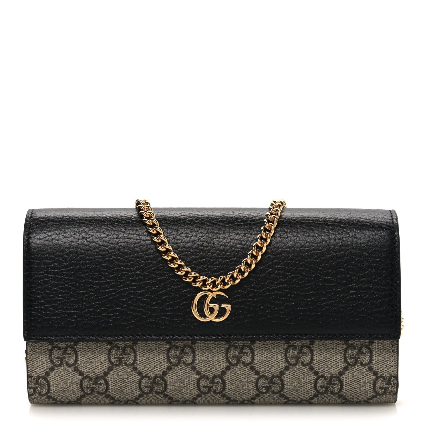 Gucci Dollar Calfskin GG Supreme Monogram Petite GG Marmont Wallet Chain Bag Black Beige Ebony
