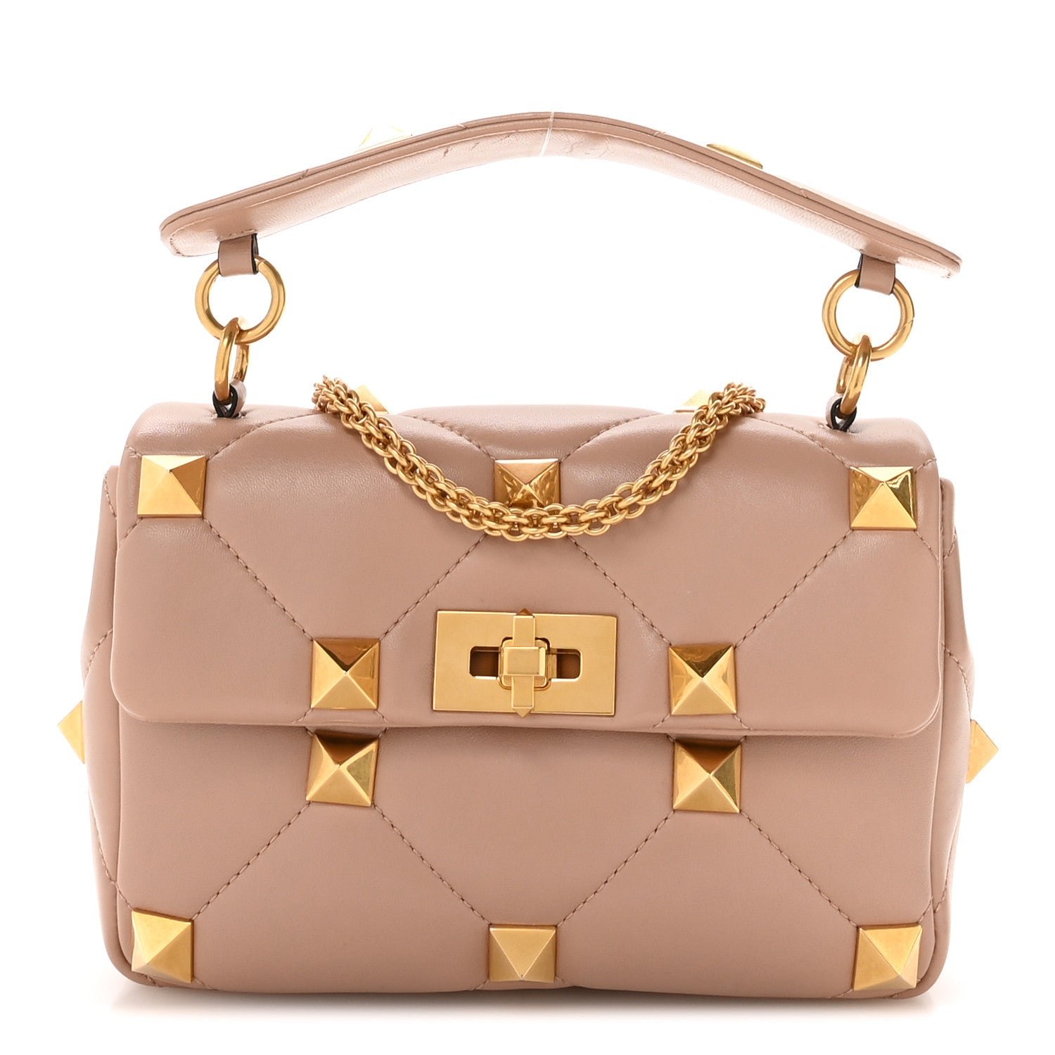 Valentino Garavani Nappa Medium Roman Stud Shoulder Bag Rose Cannelle