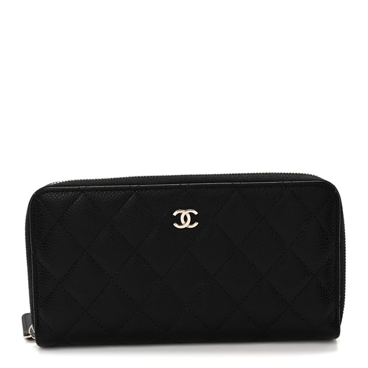 Chanel Caviar Quilted Large Gusset Zip Around Wallet Black