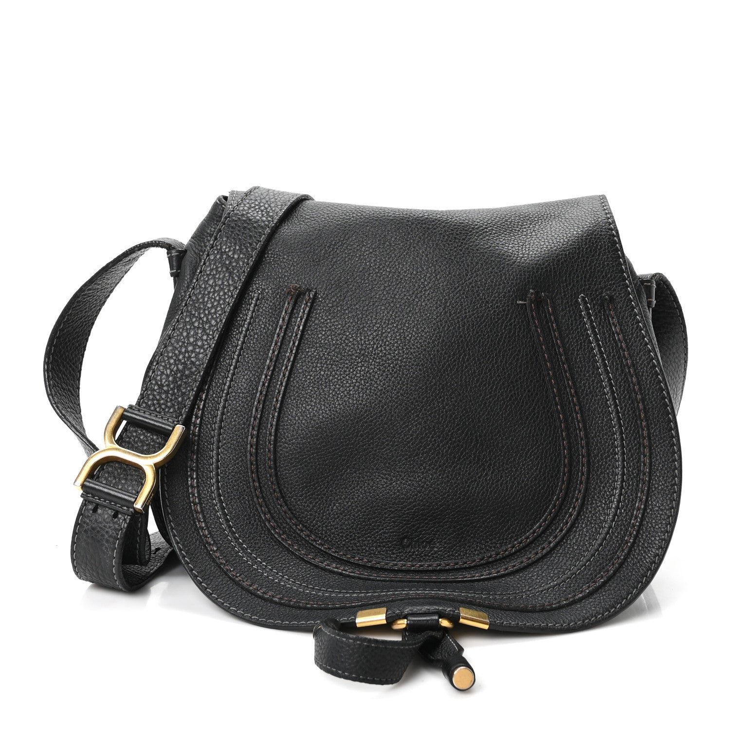 Chloe Grained Calfskin Medium Marcie Saddle Bag Black