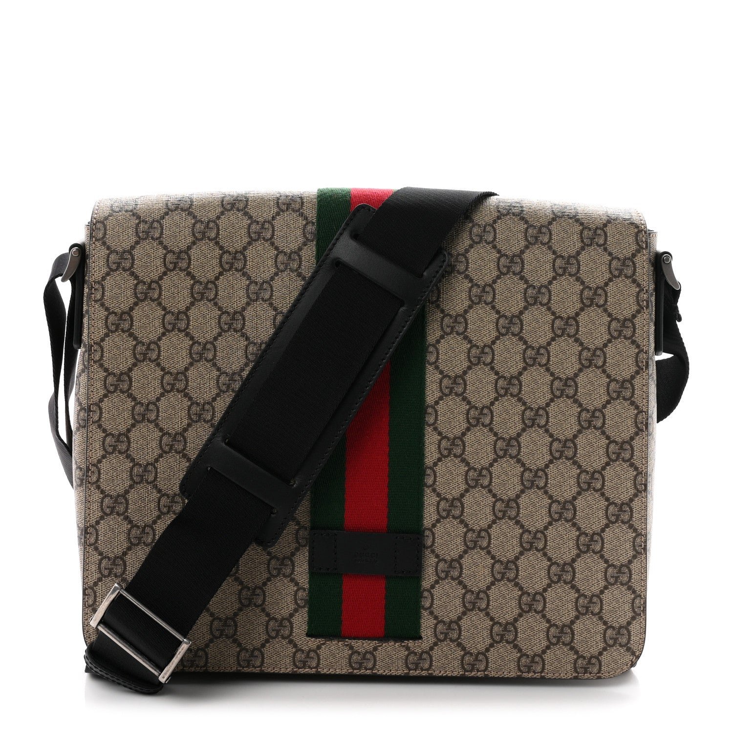 Gucci GG Supreme Monogram Web Flap Messenger Bag Black