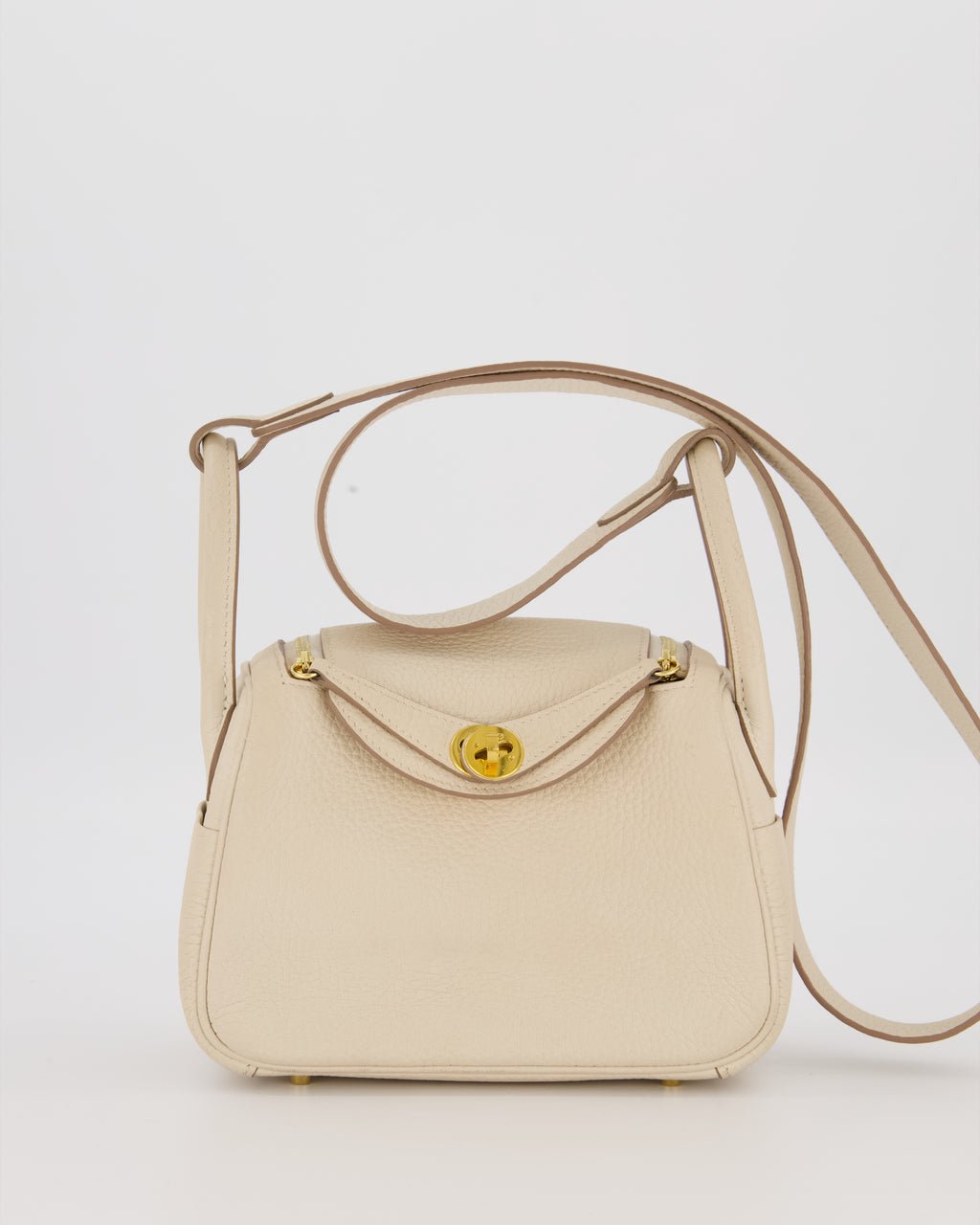 Hermès Mini Lindy II Bag in Craie Taurillon Clemence Leather with Gold Hardware