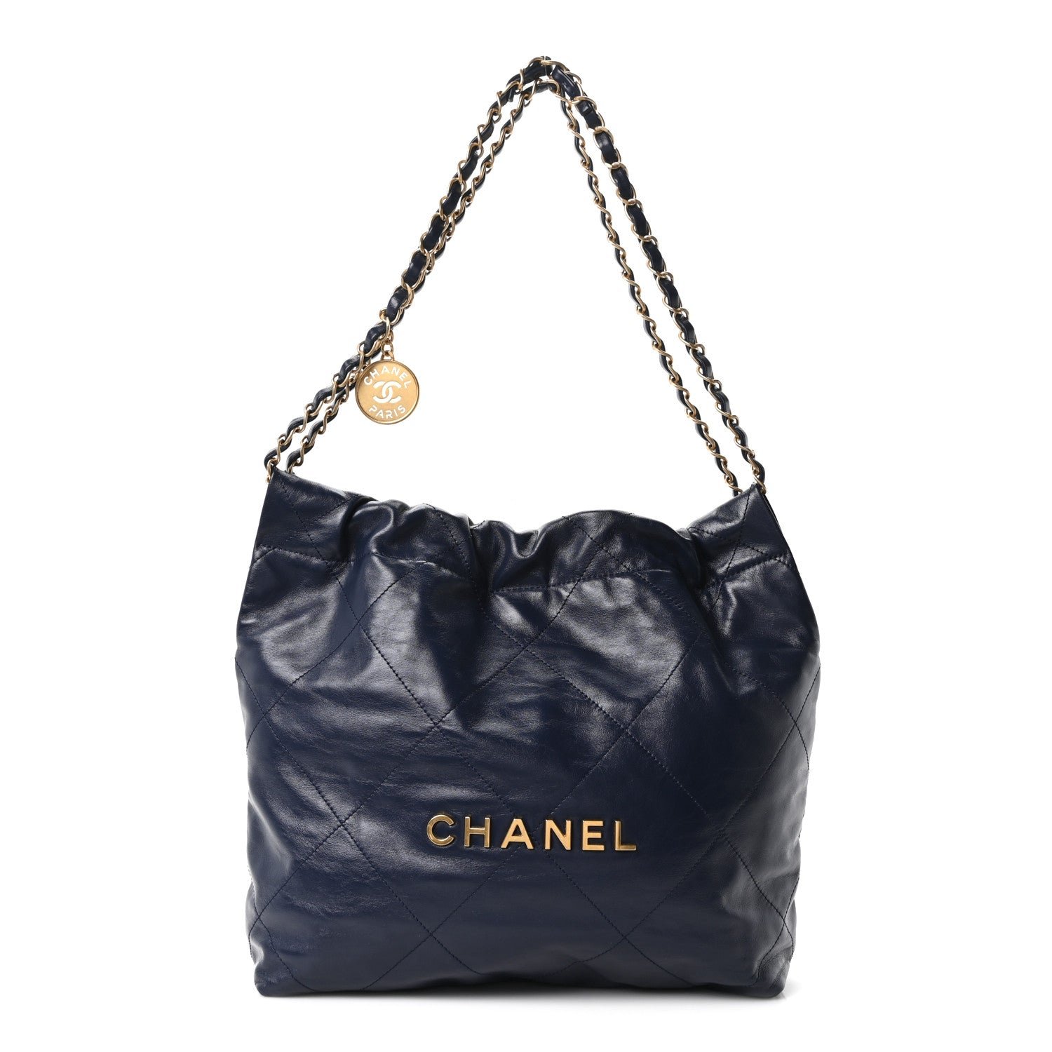 Chanel Shiny Calfskin Quilted Small Chanel 22 Navy