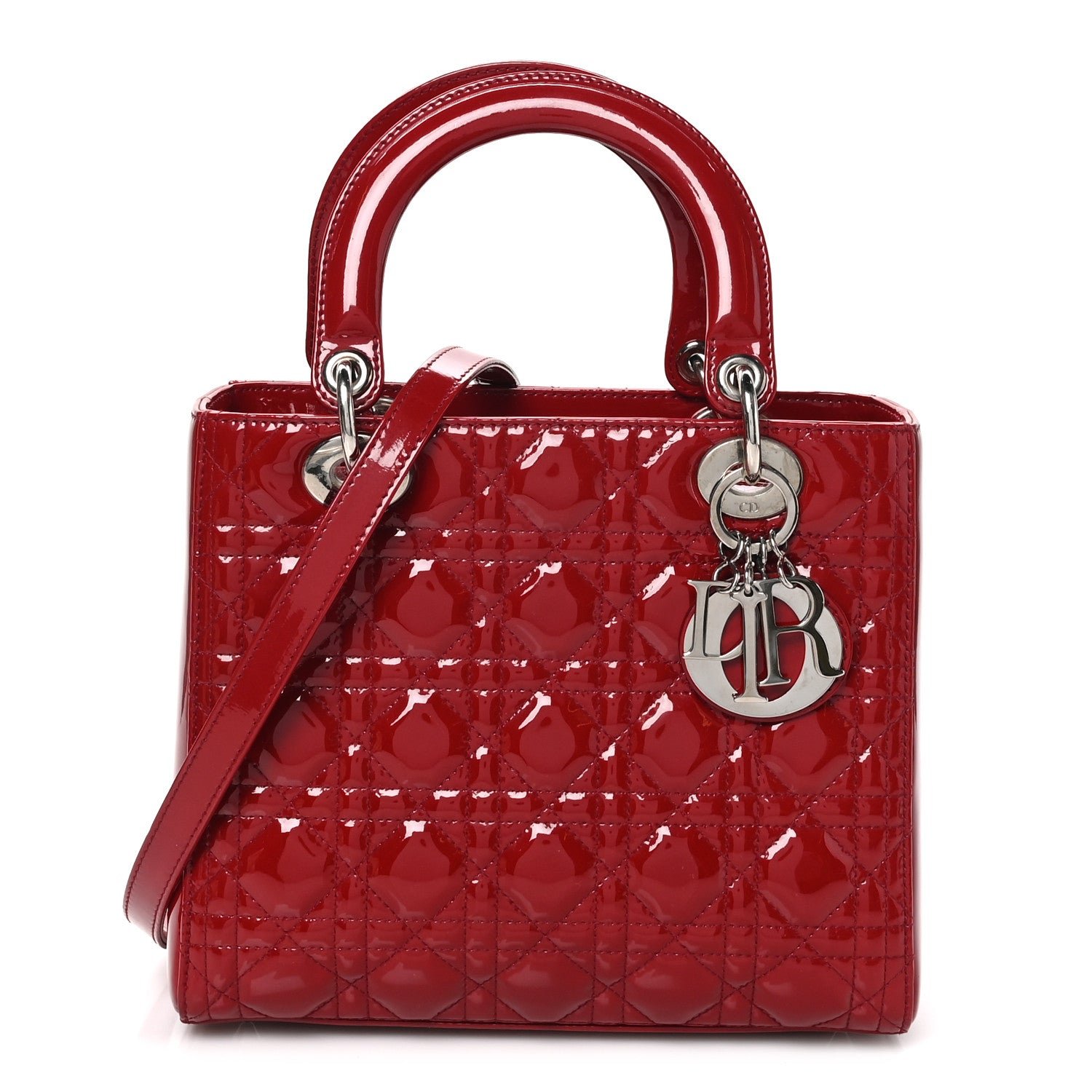 Christian Dior Patent Cannage Medium Lady Dior Burgundy Red