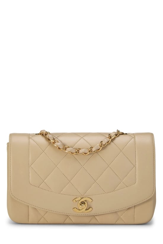 Beige Quilted Lambskin Classic Flap Small