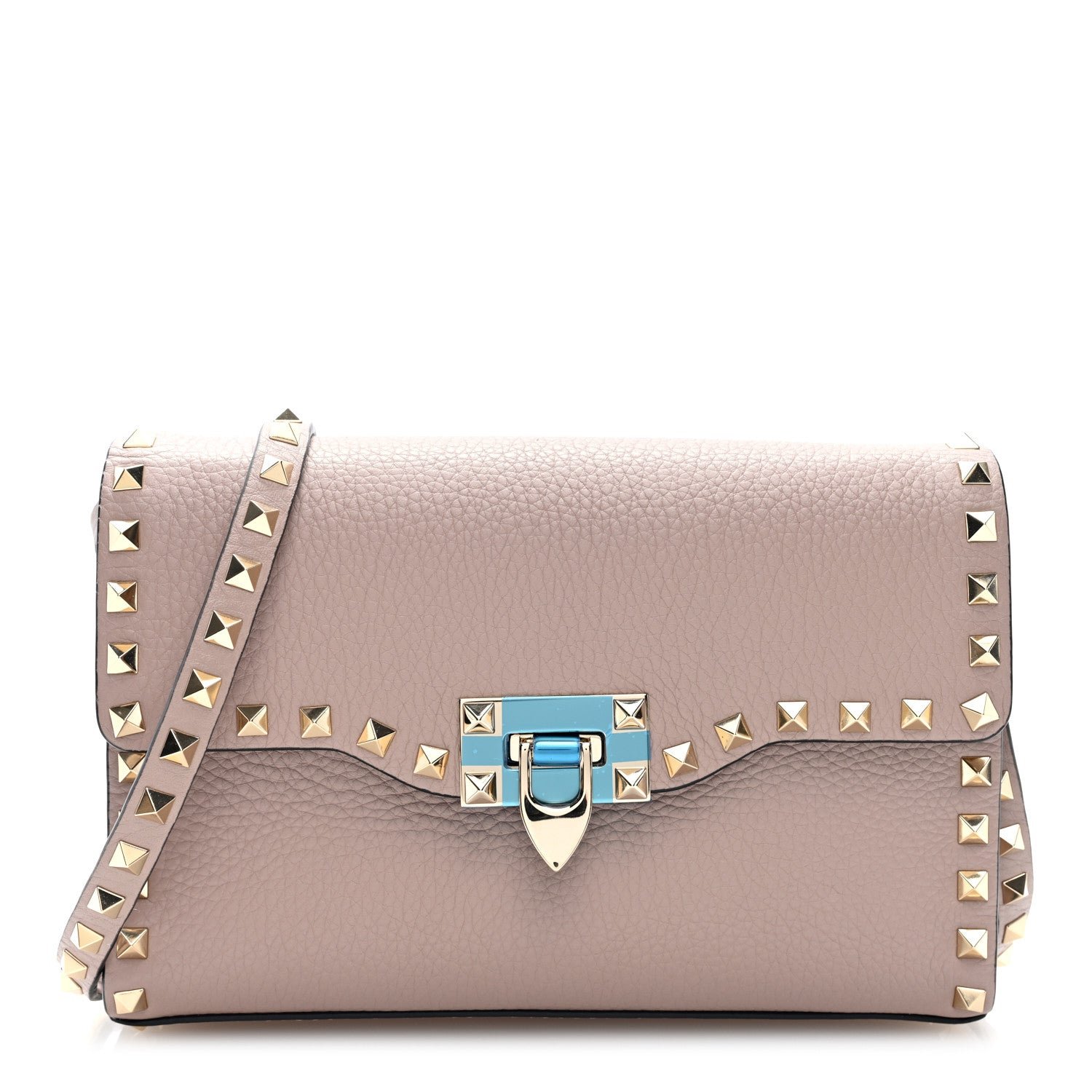 Valentino Garavani Pebbled Calfskin Medium Rockstud Flip Lock Crossbody Bag Poudre
