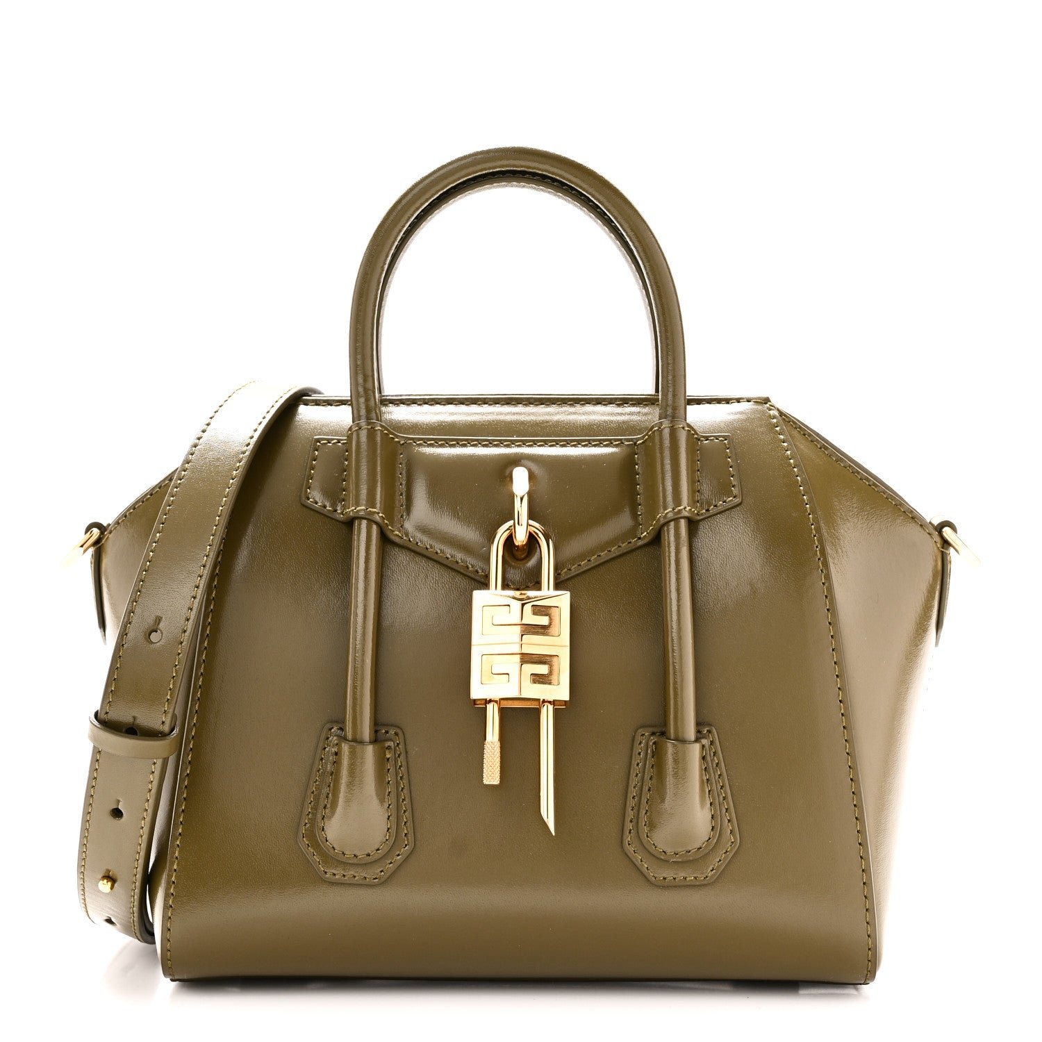 Givenchy Box Calfskin Mini Lock Antigona Shoulder Bag Dark Khaki