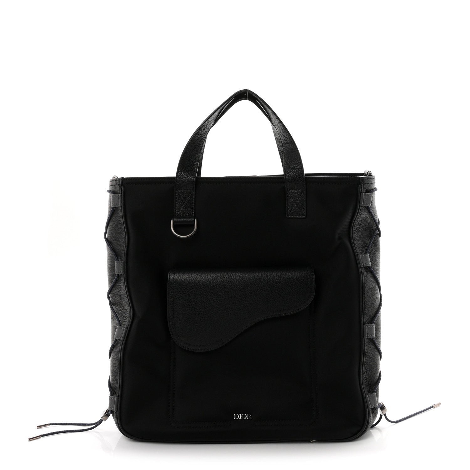 Dior Christian Dior X SACAI Nylon Grained Calfskin Saddle Tote Black