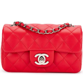 Chanel Red Quilted Lambskin Mini Flap Bag Silver Hardware, 2004-05