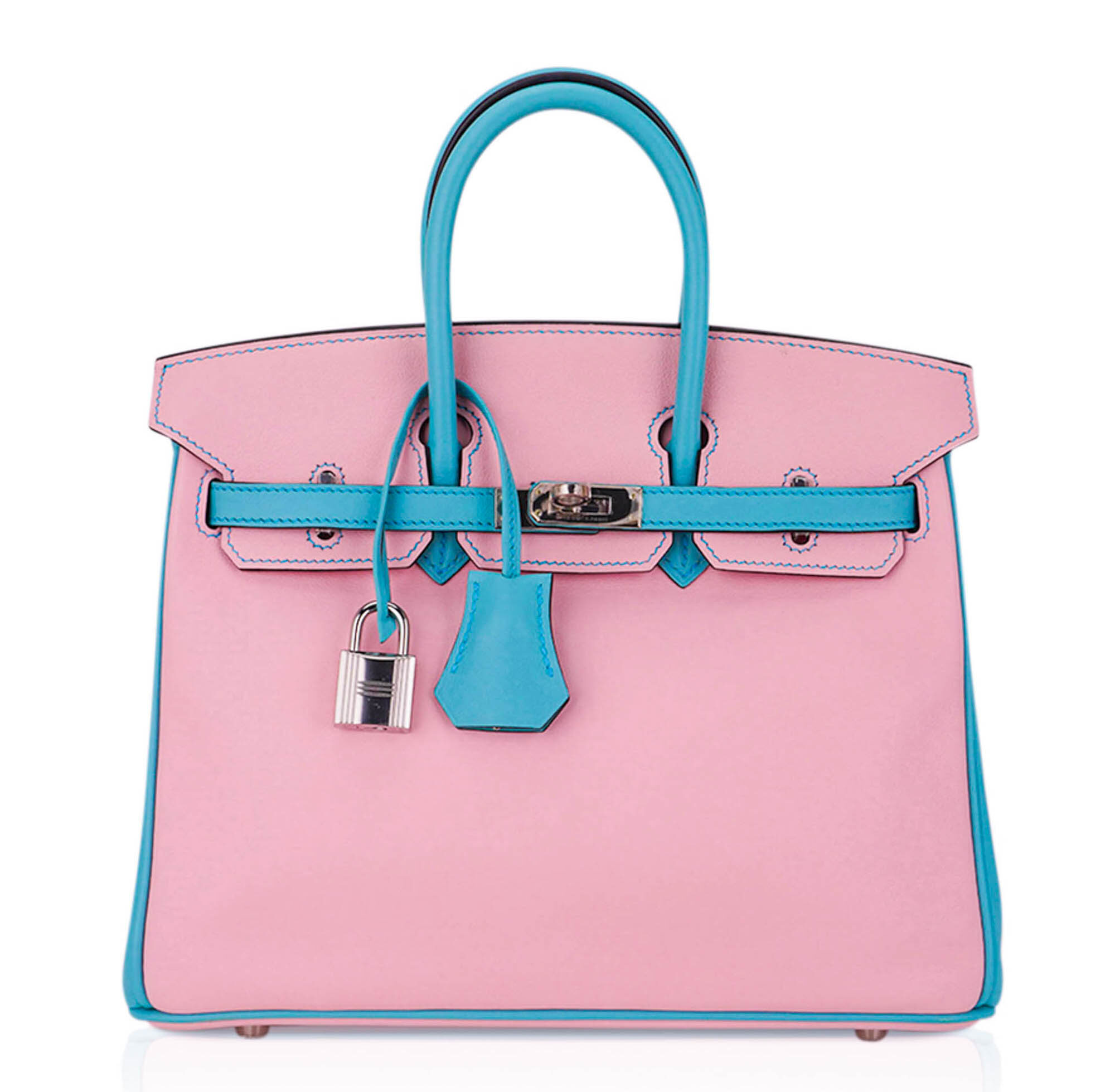 Hermes Hermes Special Order HSS Birkin 25 Bag Rose Sakura & Blue Atoll Swift Leather Palladium Hardware