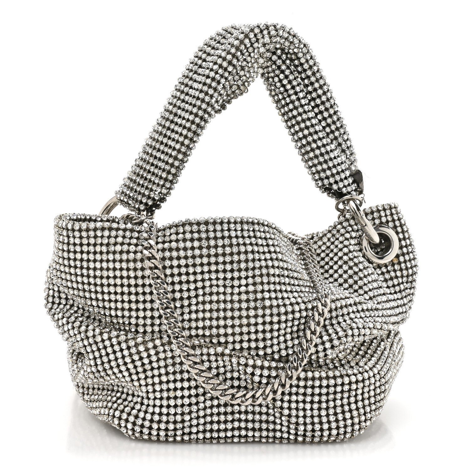 Jimmy Choo Jimmy Choo Satin Crystal Embellished Bonny Shoulder Bag Silver
