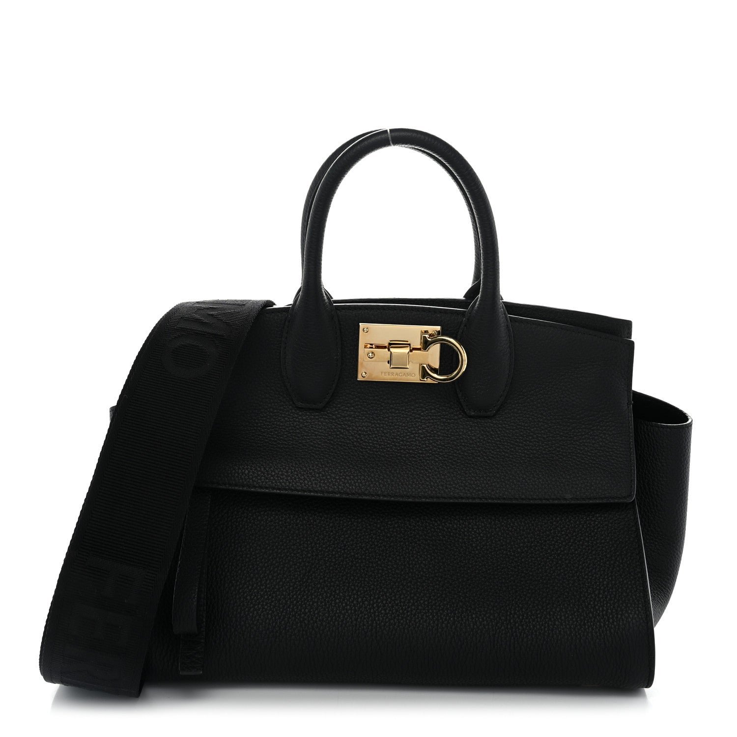 Salvatore Ferragamo Calfskin Medium Studio Soft Bag Black