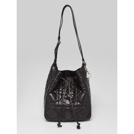 Dior Christian Dior Black Macrocannage Quilted Crinkle Calfskin Leather Medium D-Motion Bucket Bag