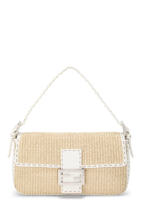 White Raffia Selleria Baguette Bag