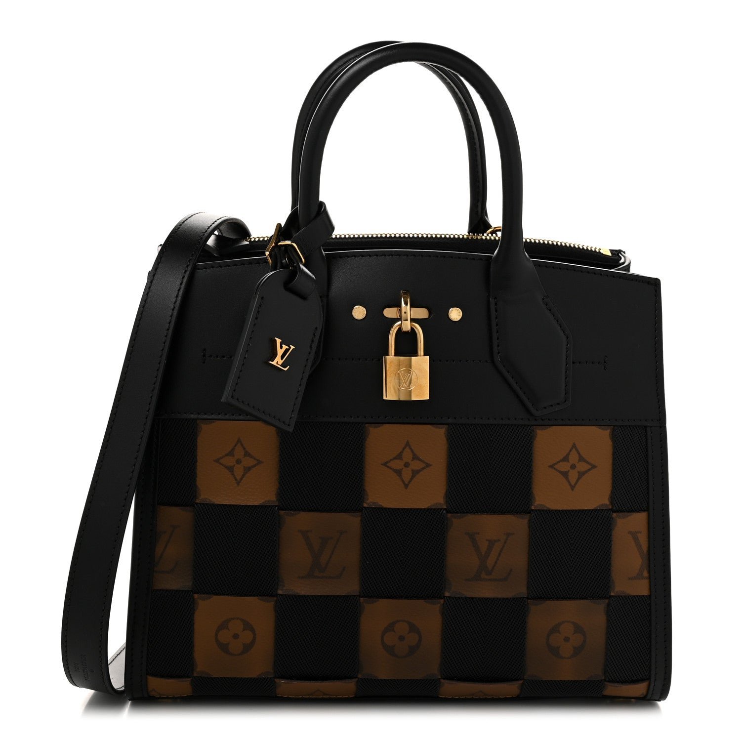 Louis Vuitton Calfskin Monogram Damier Tressage City Steamer PM Black