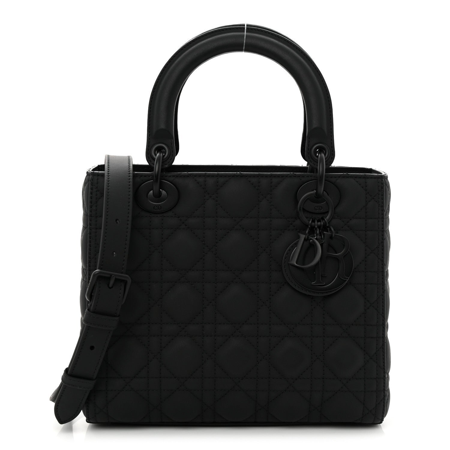 Christian Dior Ultra Matte Calfskin Cannage Medium Lady Dior Black