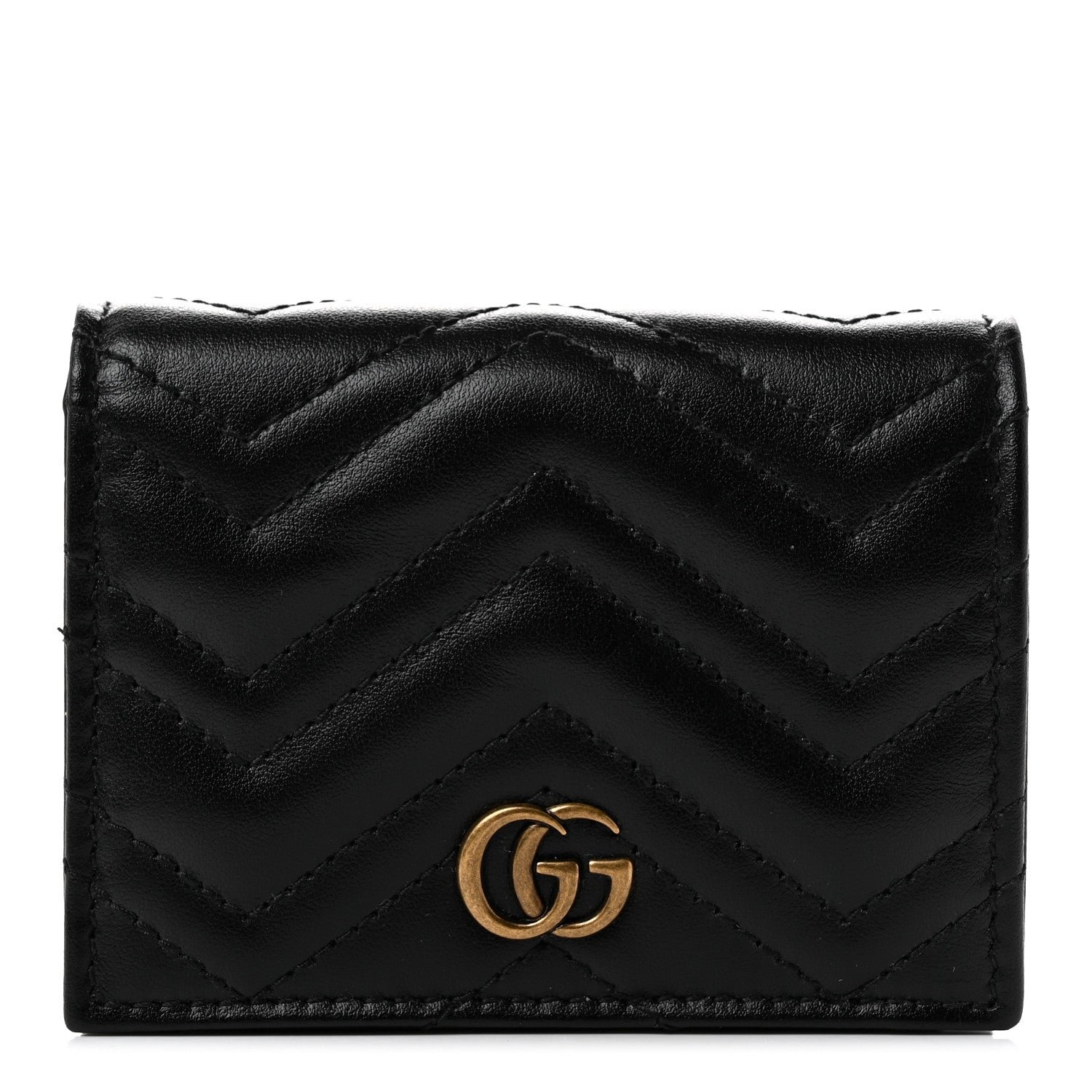 Gucci Calfskin Matelasse GG Marmont Card Case Wallet Black