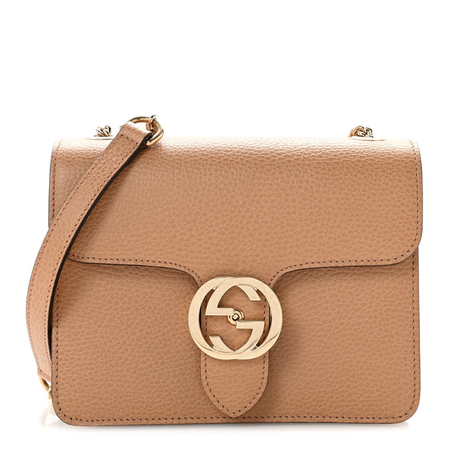 Gucci Dollar Calfskin Small Interlocking G Shoulder Bag Camelia