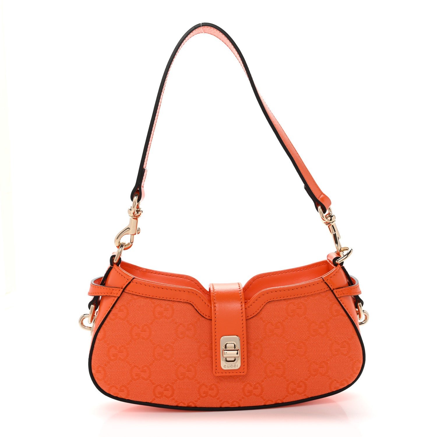Gucci Calfskin Monogram Mini Moon Side Shoulder Bag Orange